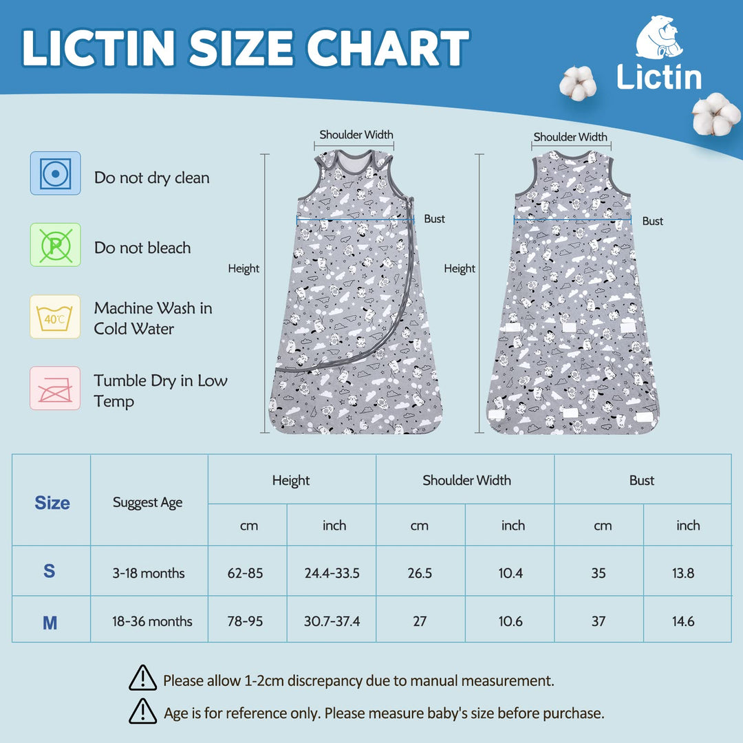 Baby Sleeping Bag Summer - 0.5 TOG Baby Sleeping Sack of 100% Cotton with 2-way Zipper Wearable Blanket for 3-18 months babies, infants and toddlers