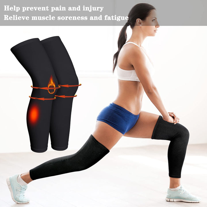 Compression Leg Sleeve Full Length Leg Sleeves Sports Cycling Leg Sleeves for Men Women, Running, Basketball (4 Pieces,Black,M)