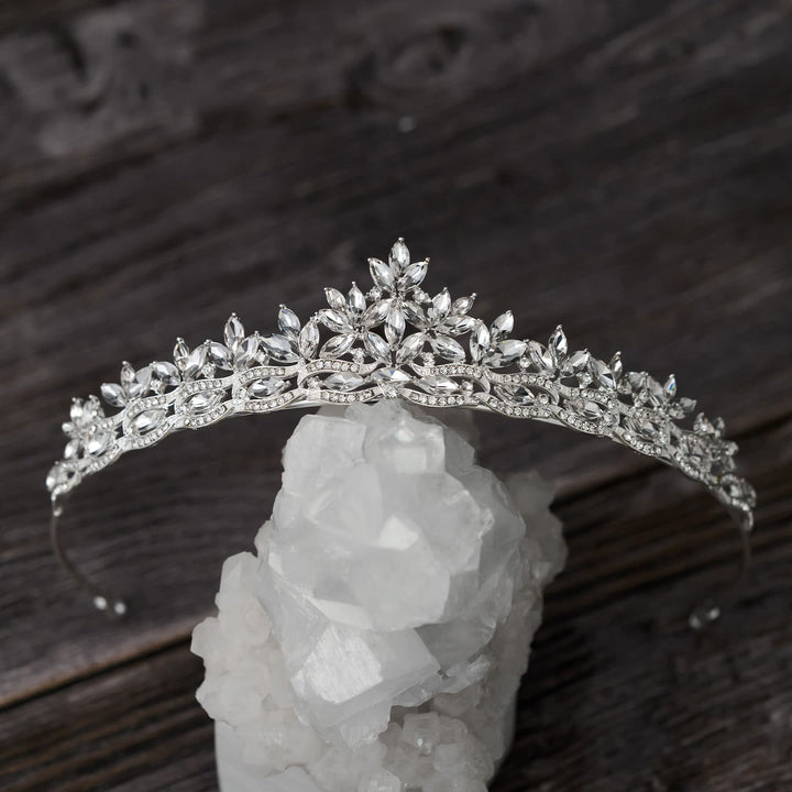 Rhineshtone Wedding Tiara for Bride & Flower Girls - Princess Tiara Headband Bridal Crown, Bridal Hair Accessories for Women, Silver+Clear