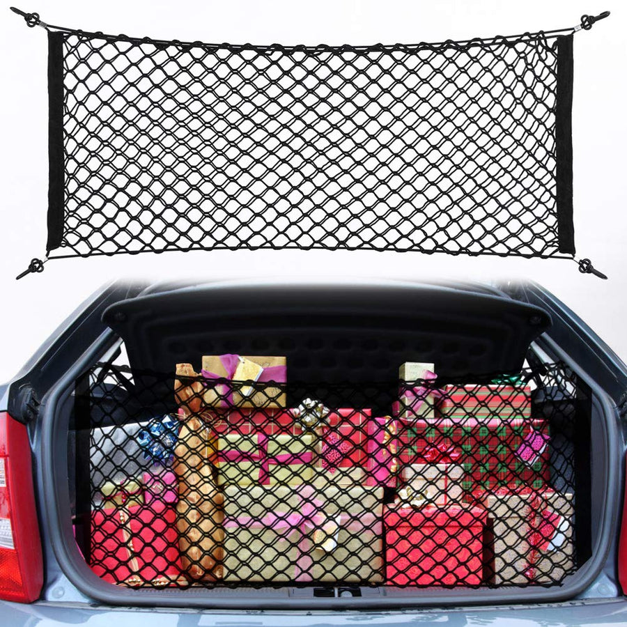 Rear Cargo Net, Pickup Truck Bed Stretchable Trunk Cargo Storage Organizer Net, Nylon Plastic Truck Bed Nets with Hooks Car SUV Truck(Black 105x55cm)