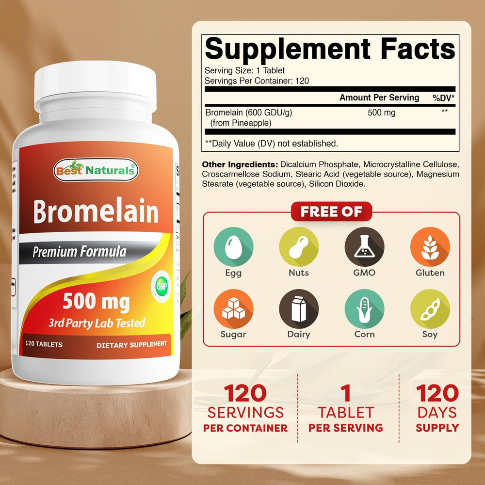 Bromelain Proteolytic Digestive Enzymes Supplements, 500 mg, 120 Tablets - Supports Healthy Digestion, Joint Health, Nutrient Absorption
