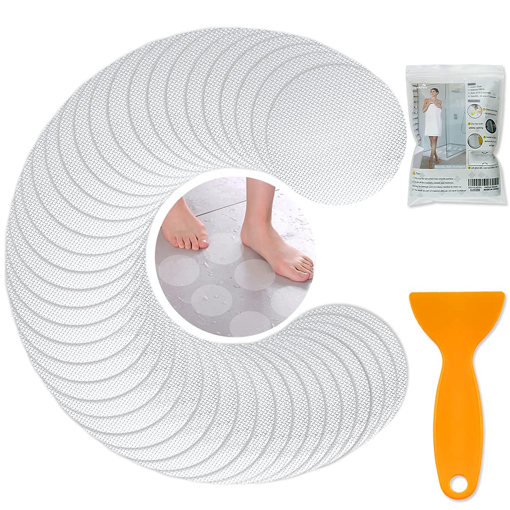 Bath Tub Stickers, Non Slip Bathtub Treads, Anti Slip Shower Sticker, Safety Discs Decals Tape for Slippery Tubs Showeroom Floor Stairs(Slip Resistant Decals, Clear, 3.2 x 24 Pack)