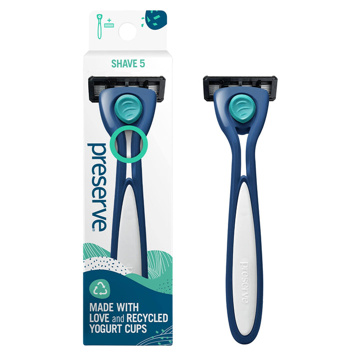 Navy Blue: Shave 5 Five Blade Refillable Razor, Made From Recycled Materials, Navy Blue