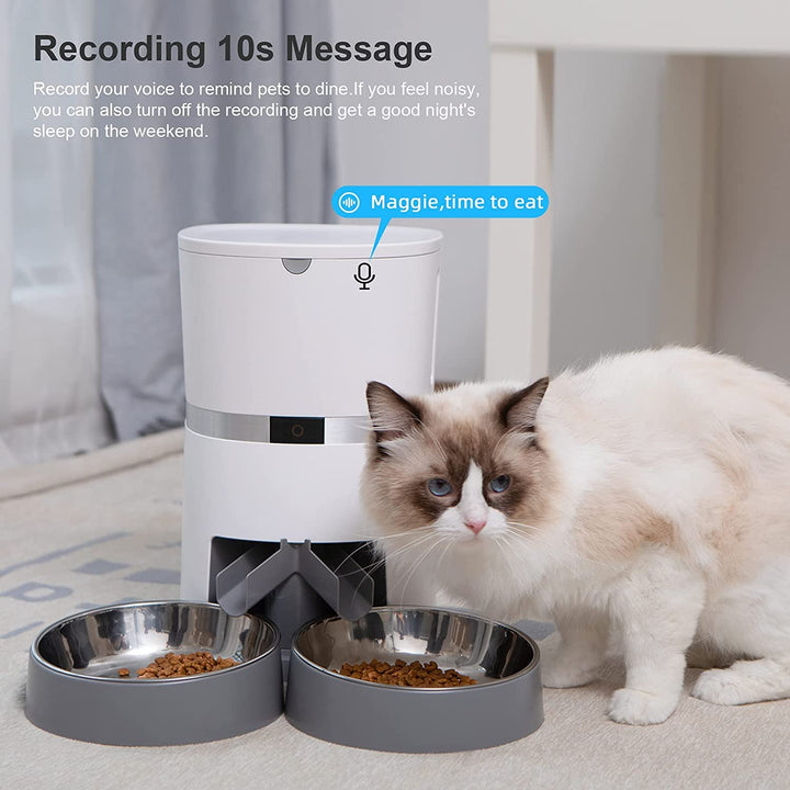 Automatic Cat Feeder, Smart Pet Food Dispenser with APP Control,WiFi Enabled Automatic Feeder for Dogs, Cats & Small Pets, Double Stainless Steel Bowls,6 Meals Portion Control and Voice Recording