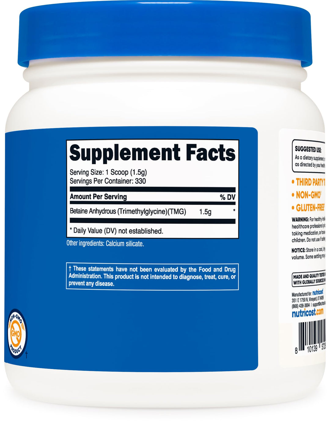 Betaine Anhydrous Trimethylglycine (TMG) Powder 500 Grams