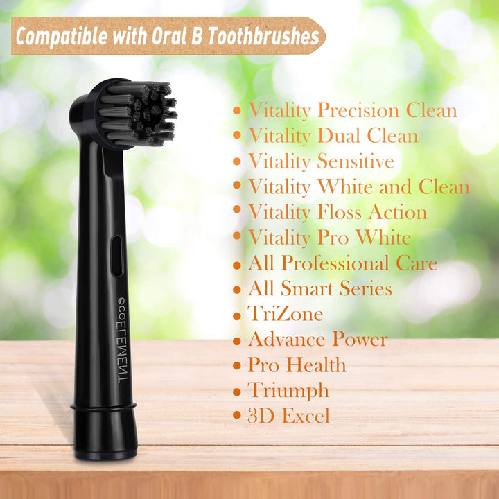 Compatible Oral B Black Replacement Heads for Adults - Pack of 4 Recyclable Charcoal Brush Heads for Oral Hygiene, Black