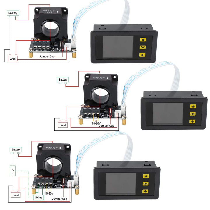 Charge-Discharge Monitor, 0-90V 100A DC Ammeter Voltmeter, Battery Capacity Amp-Hour Watt-Hour Power Time Multimeter, LCD Display Digital Voltage Current AH WH Watt Meter Tester with Hall Se
