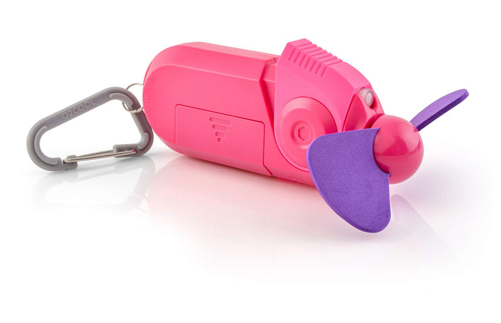 Keychain Sport Misting Fan - Pocket Size Battery Powered Portable Fan with Carabiner Clip Small Fan with Mister Handheld Fan Vacation Essentials Hand Fan (Raspberry)