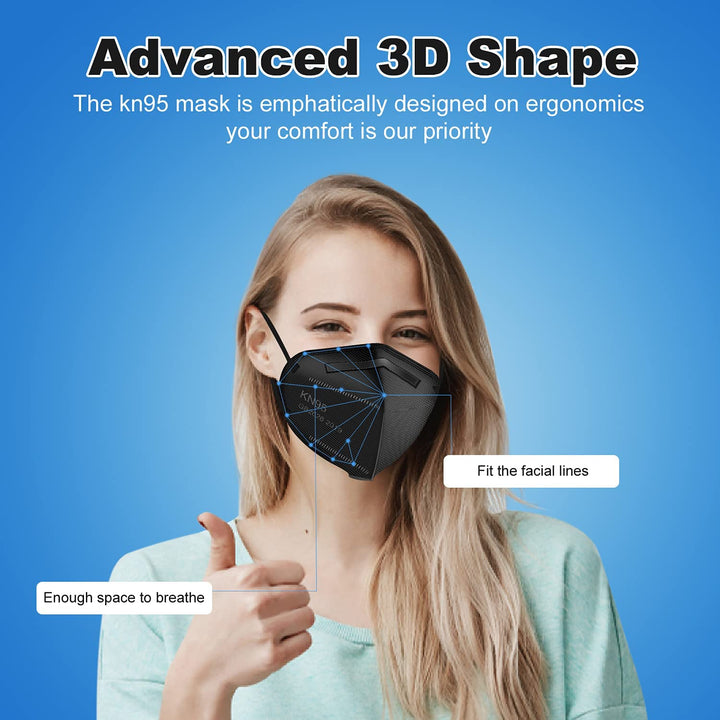 Kn95 Face Mask Black,5-ply Cup Dust Mask,Breathable & Comfortable,Filter Efficiency =95% (Black-30pcs)