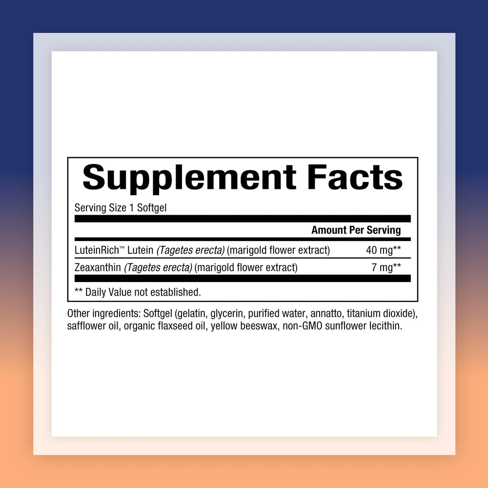 , Lutein 40 mg, Antioxidant Support for Healthy Eyes and Skin with Zeaxanthin, 60 Softgels