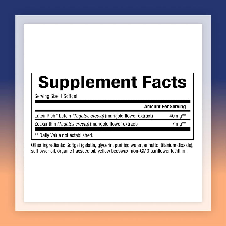 , Lutein 40 mg, Antioxidant Support for Healthy Eyes and Skin with Zeaxanthin, 60 Softgels