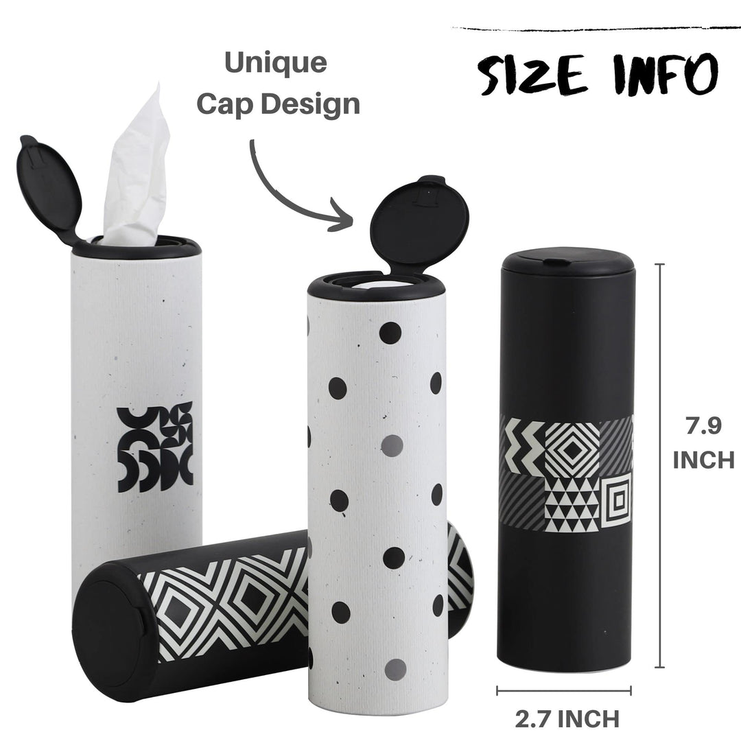 Car Tissue Holder with Facial Tissues Bulk - 4 PK Car Tissues Cylinder with Cap, Tissue Holder for Car, Travel Tissues for Car Cup Holder, Refill Car Tissue Box Round Container
