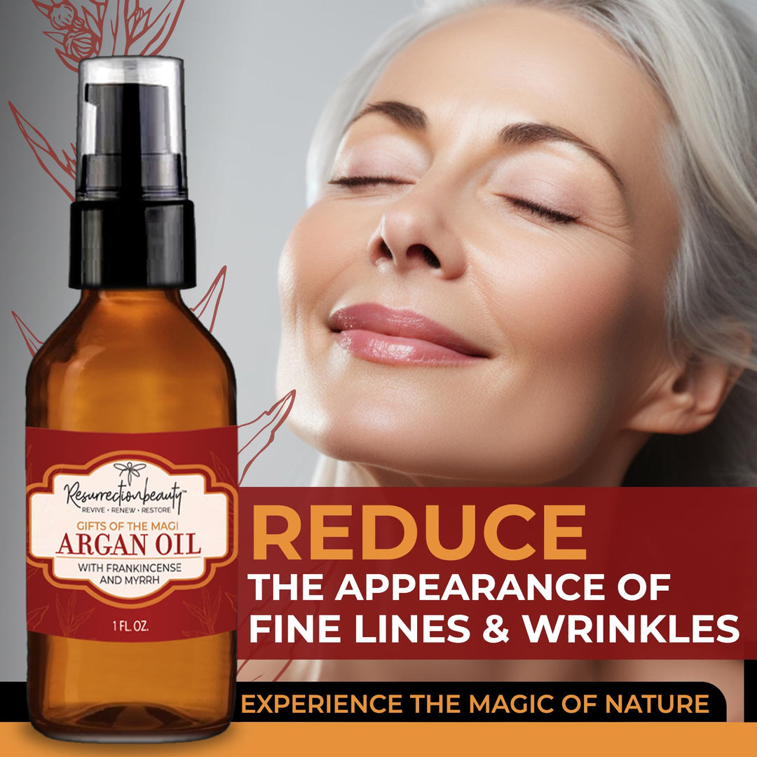 Frankincense and Myrrh Argan Oil For Skin, Hair, Nails and Scars, Pure Organic Liquid Gold Virgin Moroccan Argan Oil Enhanced with Pure Therapeutic Grade Essential Oils of Boswellia Carteri and Commiphora Myrrha, Gifts Of The Magi Moisturizing and An
