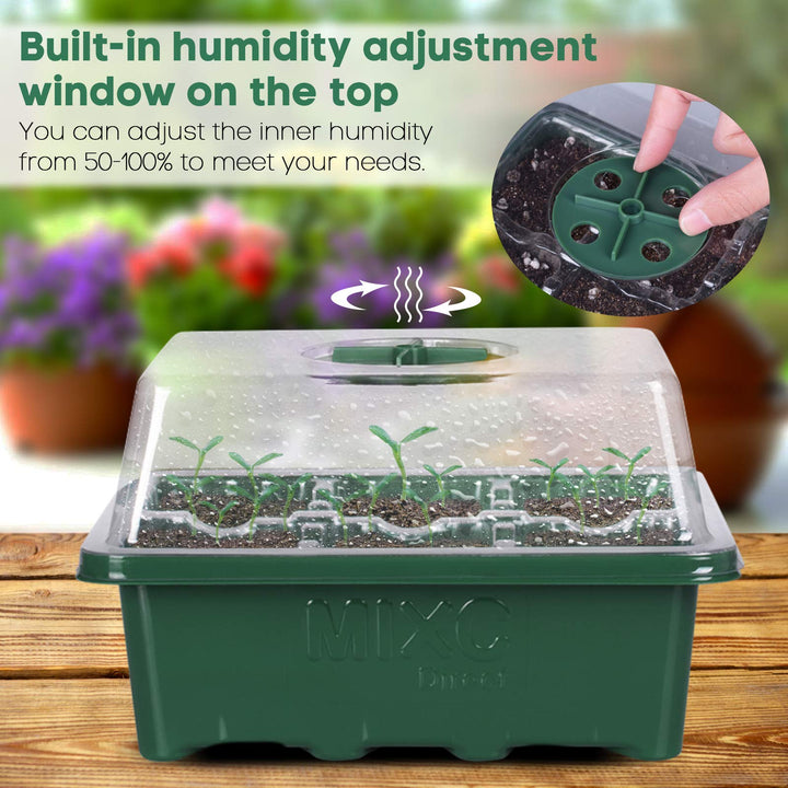 10 Set Seedling Trays Seed Starter Kit, 60 Large Cells Mini Propagator Plant Grow Kit with Humidity Vented Domes and Base for Seeds Starting Greenhouse (6 per Tray)