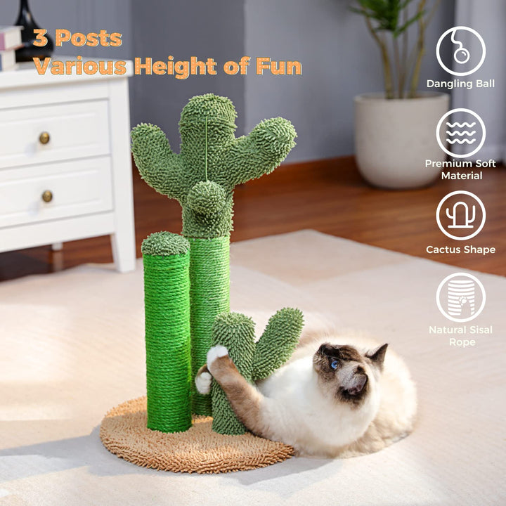 Cat Scratching Post Cactus Cat Scratcher Featuring with 3 Scratching Poles and Interactive Dangling Ball -Medium 23 Inches