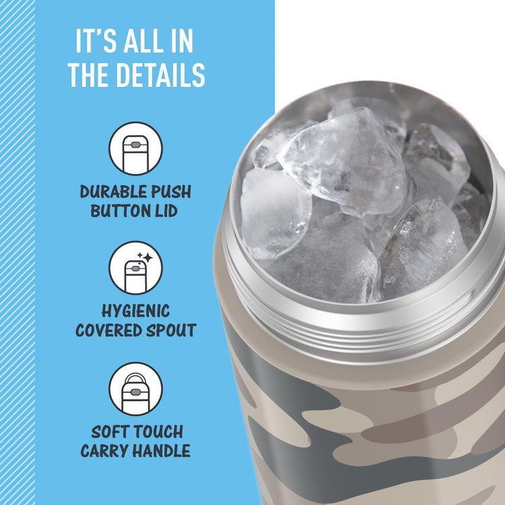 FUNTAINER 16 Ounce Stainless Steel Vacuum Insulated Bottle with Wide Spout Lid, Camo