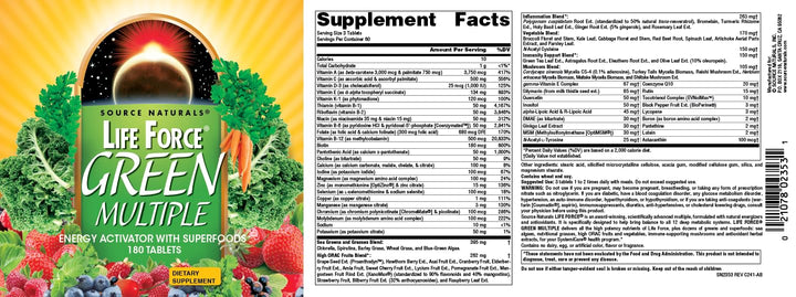 Life Force Green Multiple, Energy Activator with Superfoods* -180 Tablets