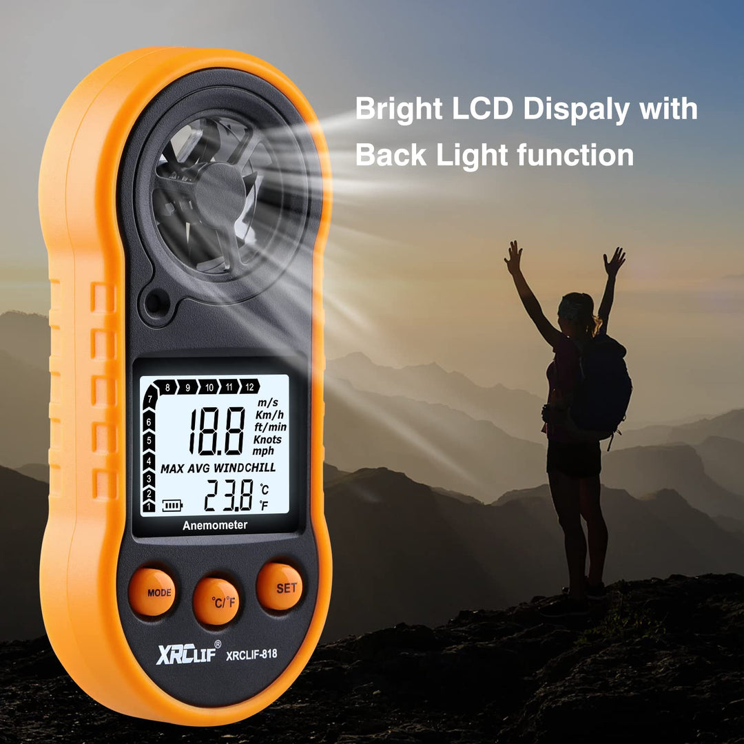 Digital Wind Speed Meter Anemometer Handheld Wind Gauges Air Flow Velocity Meter for Measuring Wind Chill Temperature Speed, Wind Meter Thermometer Gauge for Shooting Windsurfing Fishing Hunting