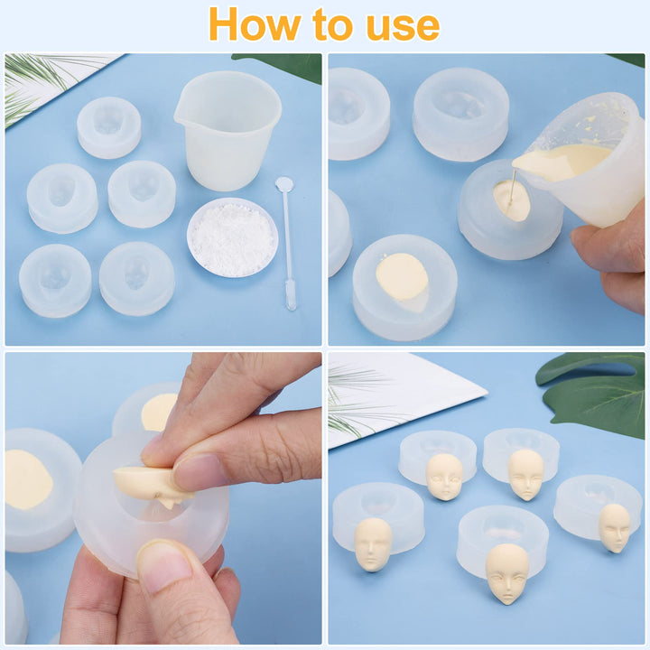 5Pcs Human Face Silicone Molds for DIY Chocolate Cake Fondant Biscuit Sugar Pudding Hard Candy Dessert Candle Polymer Clay Fondant Decoration Mould