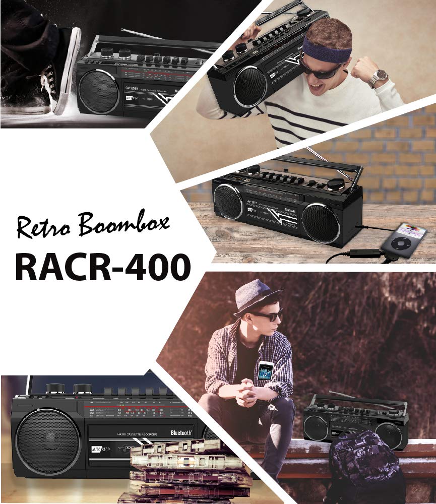 Cassette Boombox, Retro Blueooth Boombox, Cassette Player and Recorder, AM/FM/SW-1-SW2 Radio-4-Band Radio, USB, SD, Silver