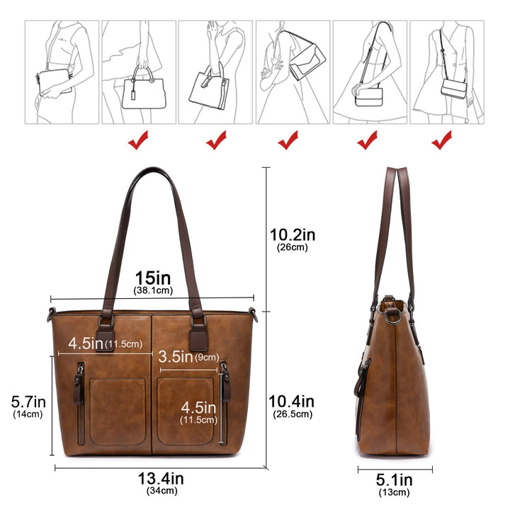 Purses Tote Bag for Women, Handbags Large Purses Shoulder Bag, Vintage Leather Work Bags with Multi-Pockets, Designer Hobo Satchel, Brown