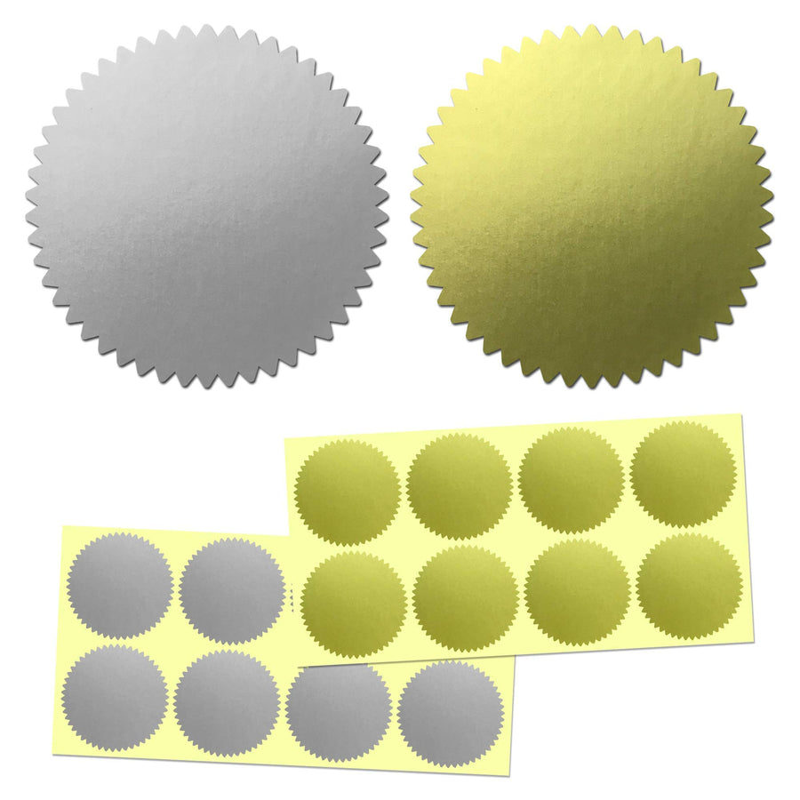400 Pack, 2 Certificate Award Seals Stickers - Silver/Gold