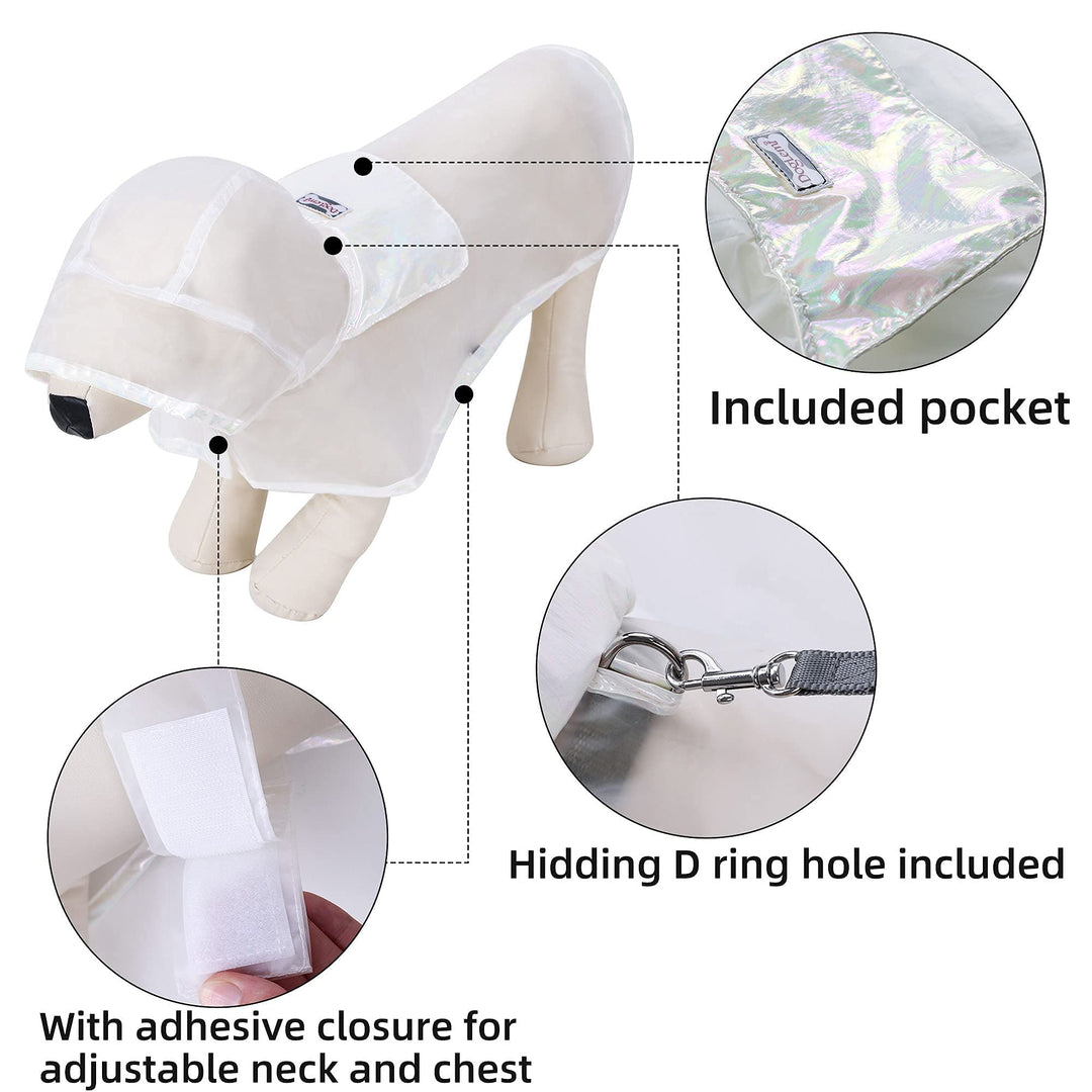 Dog Raincoat, Portable Waterproof Transparent Dog Rainwear for Small, Medium, Large Dogs, Light Breathable Hooded Rain Jacket Puppy Rain Poncho Cape(L, Transparent)