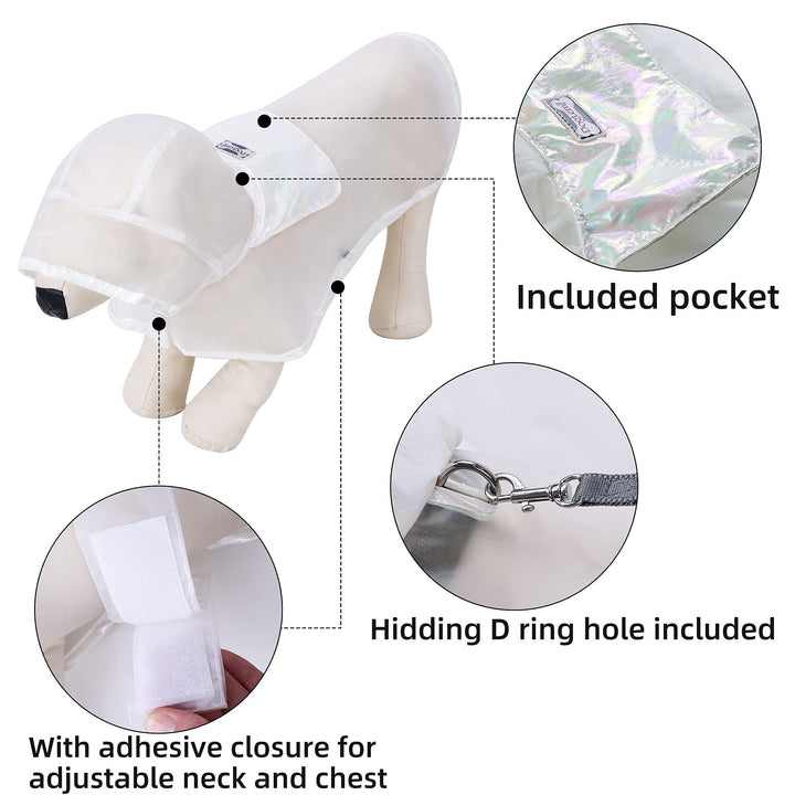 Dog Raincoat, Portable Waterproof Transparent Dog Rainwear for Small, Medium, Large Dogs, Light Breathable Hooded Rain Jacket Puppy Rain Poncho Cape(L, Transparent)