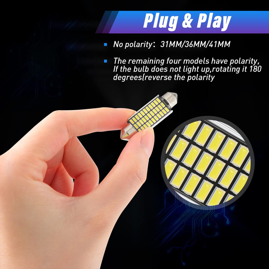 42 Pieces Interior Car Lights LED Dome Light 28 mm 31 mm 36 mm 41 mm BA9S T5 T10 LED Bulb Kit LED Dome Light for Car Interiors Map Dome Trunk Cargo Door Courtesy License Plate Light (White)