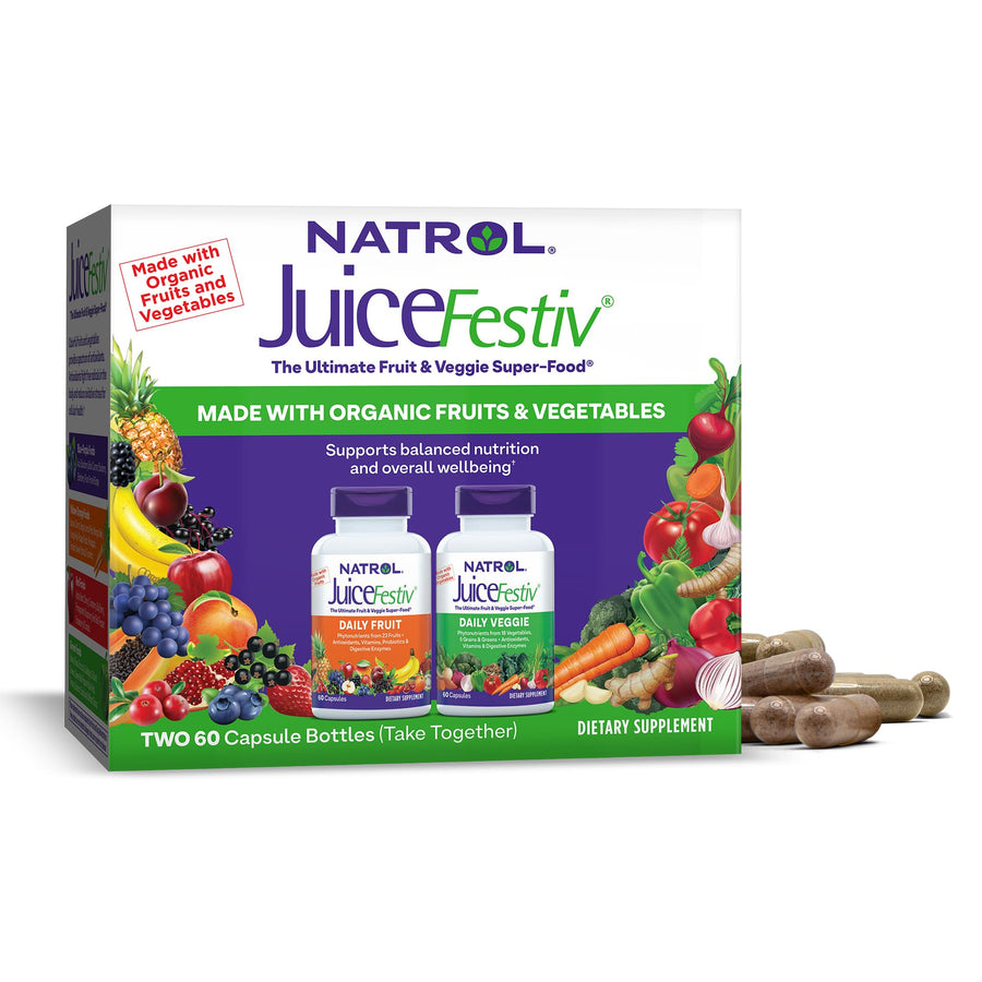 JuiceFestiv, The Ultimate Fruit and Veggie Super-Food to Support Balanced Nutrition and Overall Well-Being, Plus Antioxidants for Cellular Health, 60 Capsules (2-Count), Up to a 30 Day Supply