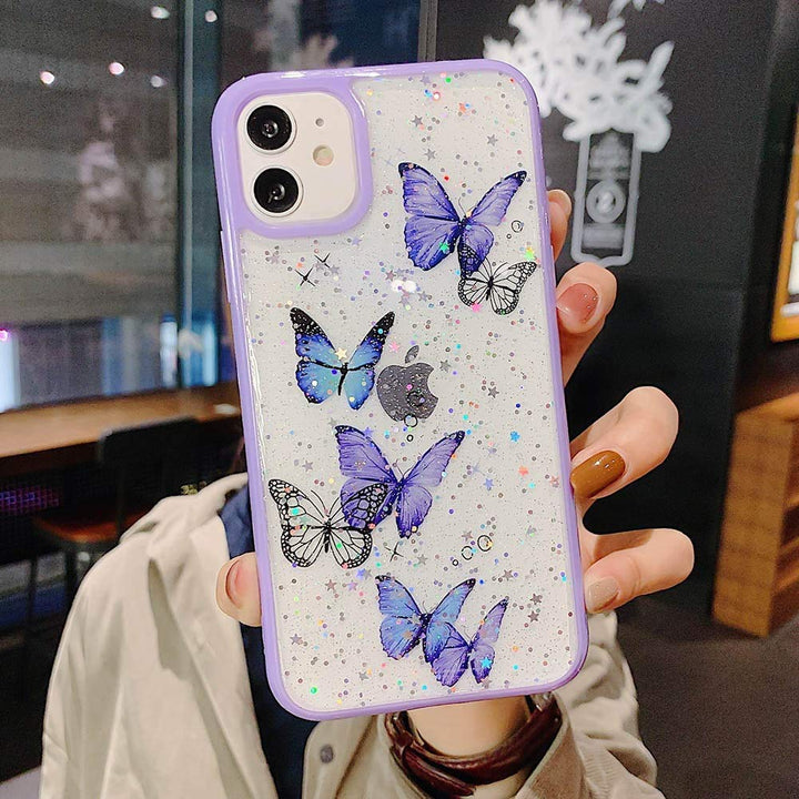 iPhone 11 Case Glitter Butterfly Sparkle Case for Women Girls,Cute Slim Soft Silicone Gel Bling Phone Case Cover Compatible for Apple iPhone 11 - Purple Butterfly