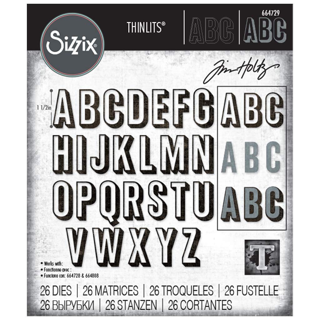 Tim Holtz - THINLITS DIE ALPHA UPPR, Alphanumeric, Shadow Upper