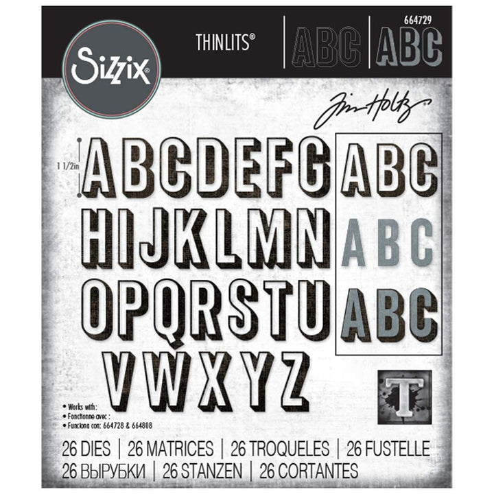 Tim Holtz - THINLITS DIE ALPHA UPPR, Alphanumeric, Shadow Upper