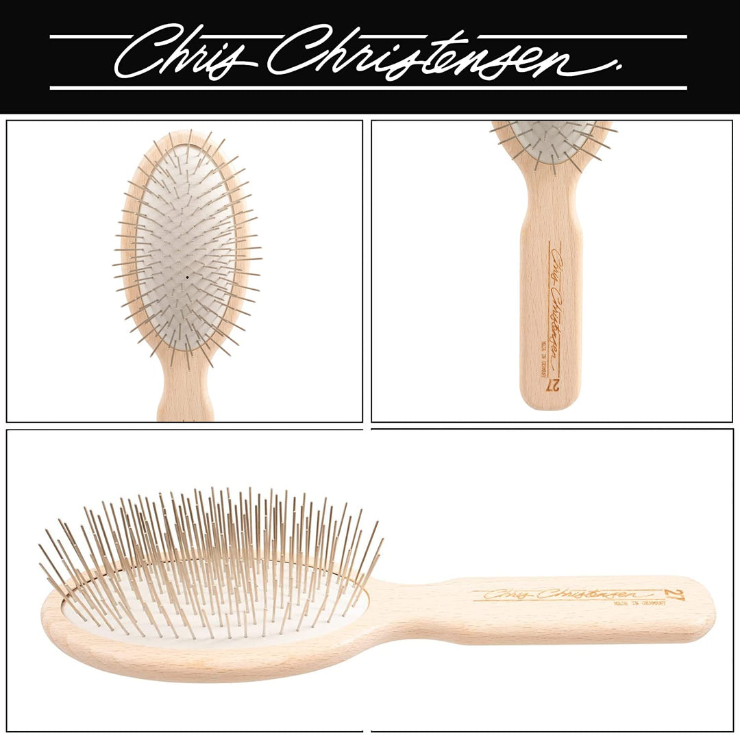 Dog Brush, 27 mm Oval Pin Brush, Original Series, Groom Like a Professional, Stainless Steel Pins, Lightweight Beech Wood Body, Ground and Polished Tips