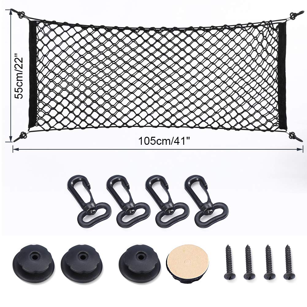 Rear Cargo Net, Pickup Truck Bed Stretchable Trunk Cargo Storage Organizer Net, Nylon Plastic Truck Bed Nets with Hooks Car SUV Truck(Black 105x55cm)