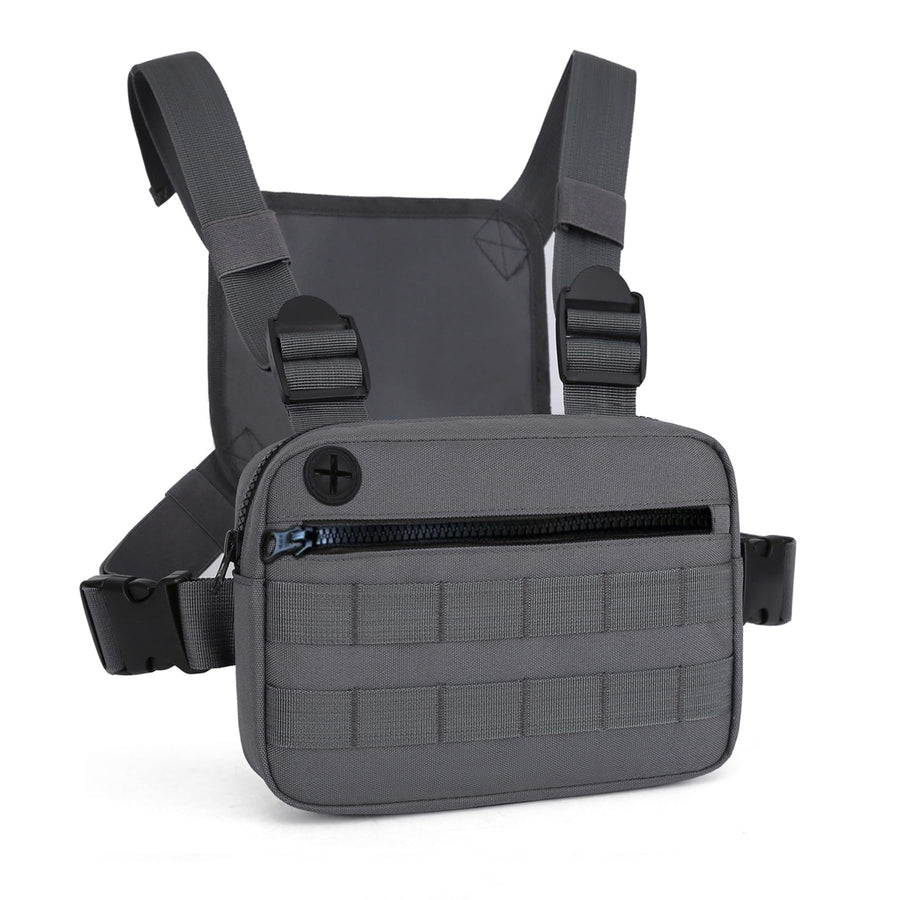 Outdoor Water Resistant Chest Bag For Men,Tactical EDC Chest Pack With Built-In Phone Holder, Lightweight Utility Chest Rig Pouch For Workouts, Running,Cycling,Hiking (M, Grey)