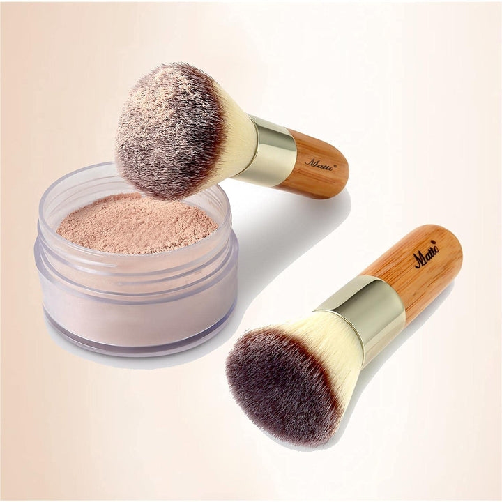 Bamboo Makeup Brush Set Face Kabuki 2 Pieces - Foundation And Powder Makeup Brushes For Mineral Bb Cream