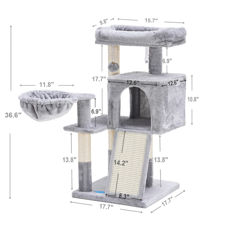 Cat Tree with Sisal Scratching Posts, Cat Tower with Scratching Board, Cat Condo with Basket,Light Grey MPJ014W