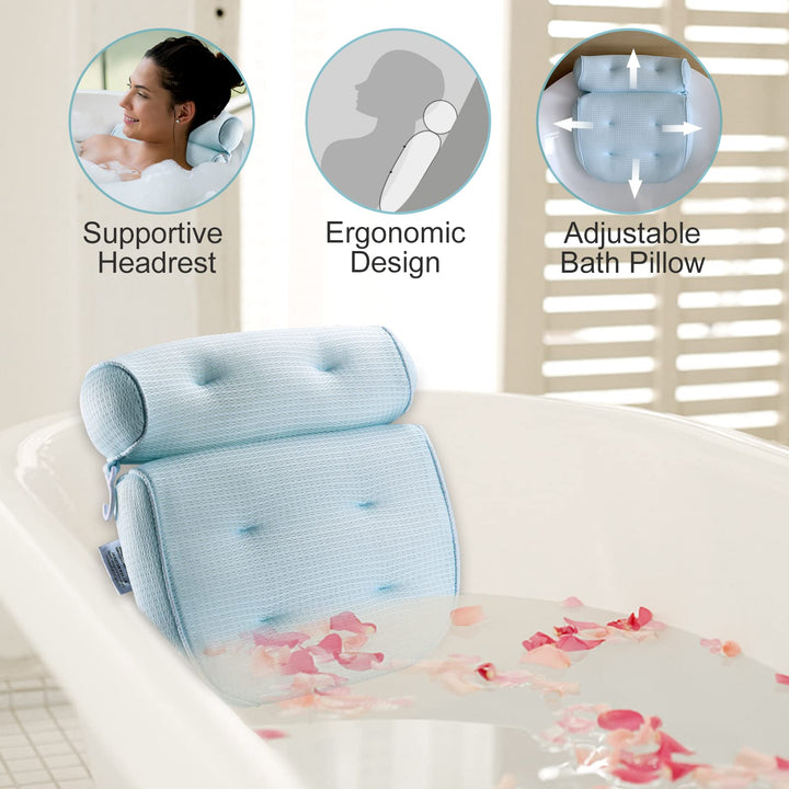 Bath Pillow, Tencel Spa Bathtub Pillow, Ultra Soft Bath Pillows for Tub Neck and Back Support, Quick Dry Bath Tub Pillow Headrest for Bathtub, Machine Wash - Light Blue