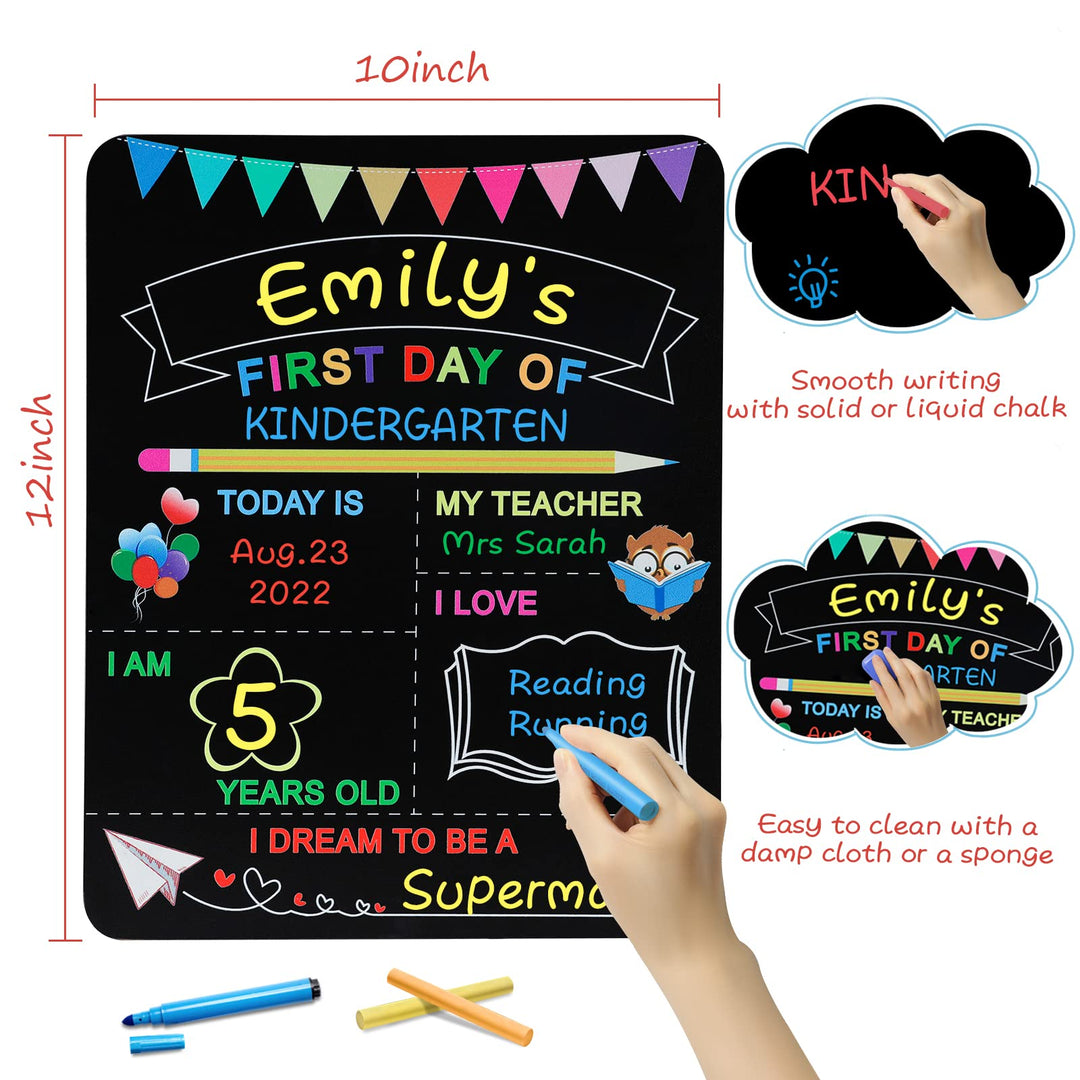 First Day and Last Day of School Board, 10’’ x 12’’ Double-Sided Printing 1st Day of School Chalkboard Sign, Reusable Wooden Photo Prop Back to School Supplies for Preschool/Kindergarten Kids