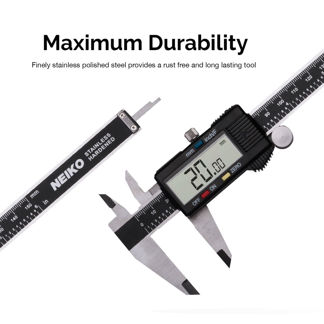 01409A 12” Electronic Digital Caliper | Extra Large Display | 0-12 Inches | Inch/Fractions/Millimeter Conversion | Polished Stainless Steel