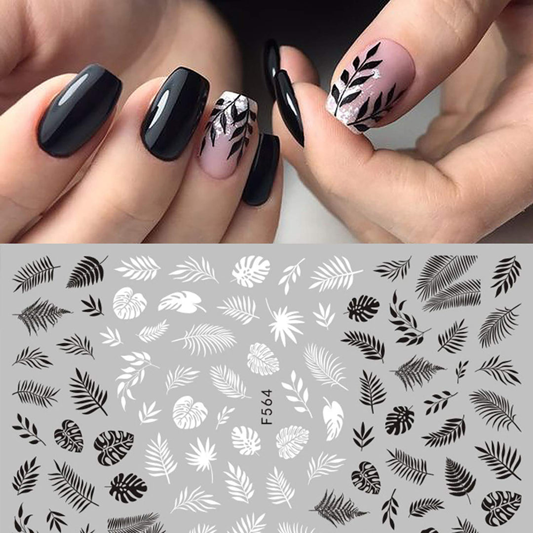 , 10 Sheets Black White Leaf Flower Line Nail Stickers Decals,3D Self-adhesive Retro Leaves Flowers Vine Geometry Line Nail Design For Acrylic Nails,DIY Nail Supplies Nail Decoration