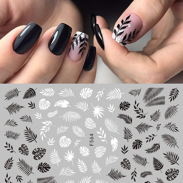 , 10 Sheets Black White Leaf Flower Line Nail Stickers Decals,3D Self-adhesive Retro Leaves Flowers Vine Geometry Line Nail Design For Acrylic Nails,DIY Nail Supplies Nail Decoration