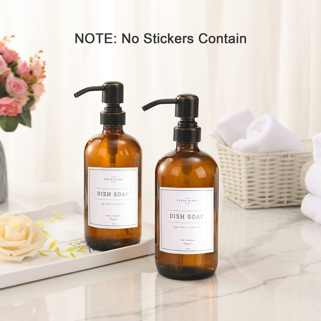 Amber Glass Soap Dispenser, 2 Pack Thick Glass Soap Dispenser with Bronze Stainless Steel Pumps, 17 Oz Hand Soap Dispenser Bottle for Liquid Lotion, Bathroom Kitchen Dish Soap Dispenser