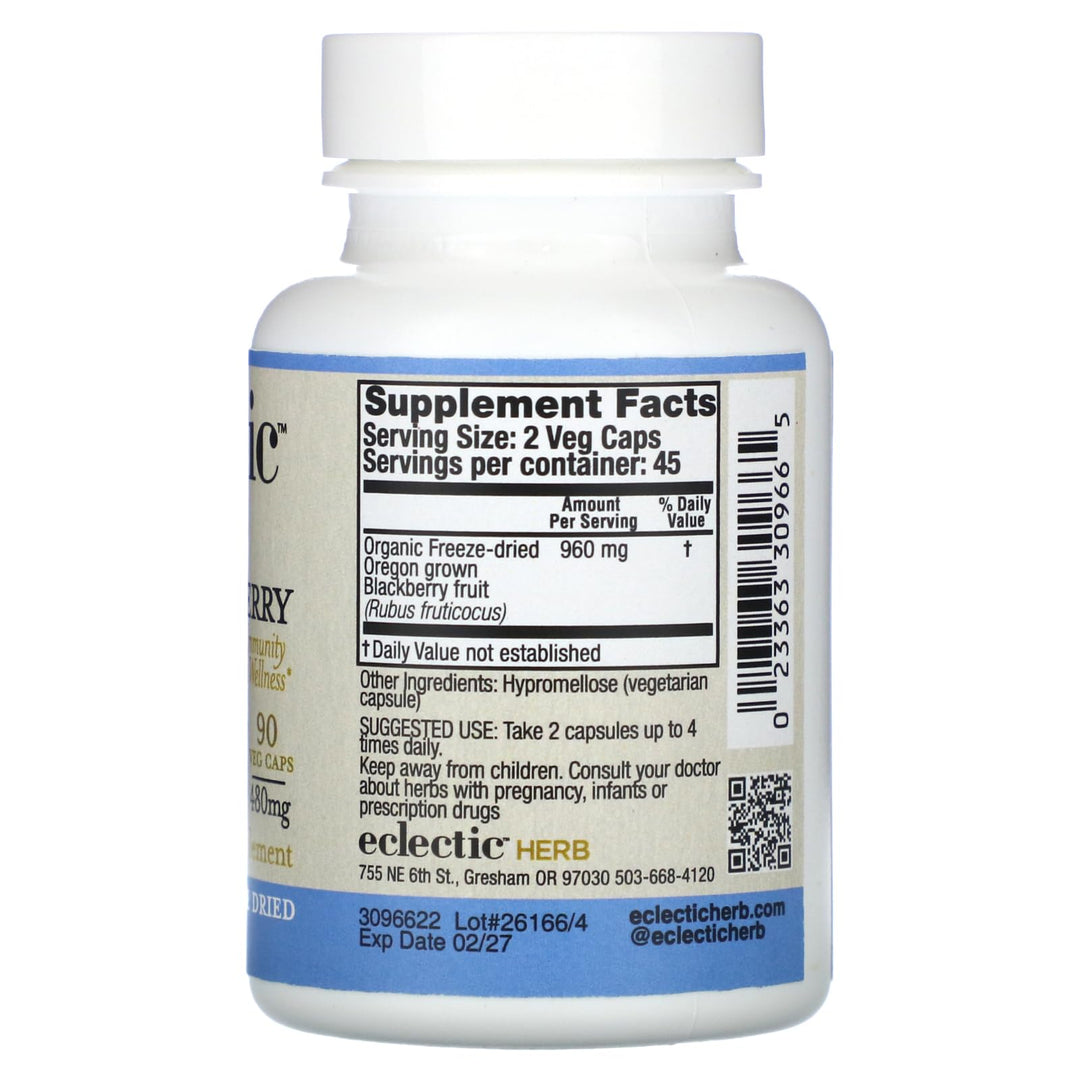 Eclectic Institute Raw Fresh Freeze-Dried Non-GMO BlackBerry Fruit | 90 CT (480 mg)