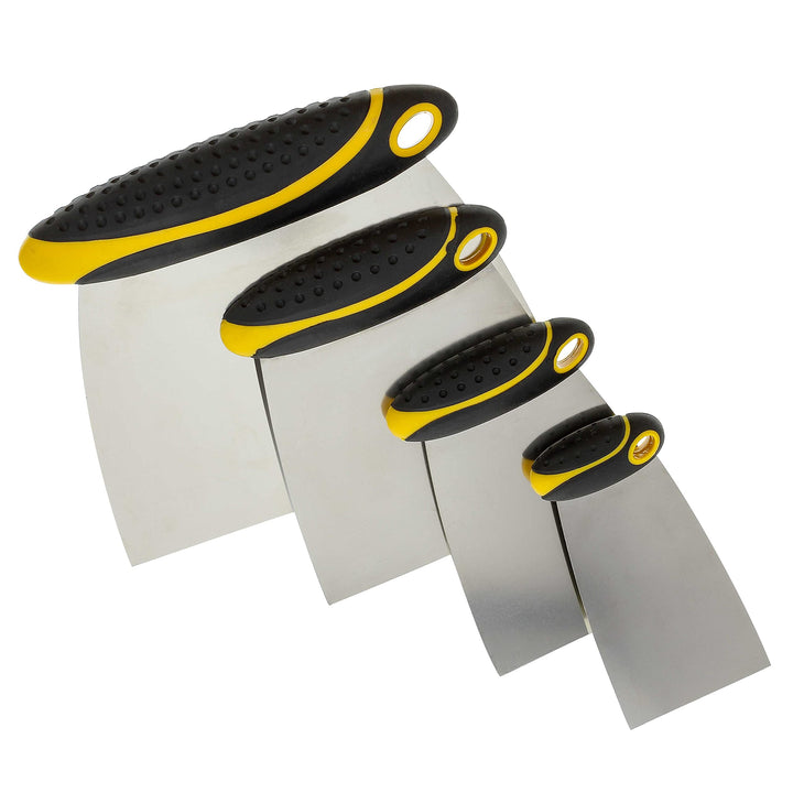 4-Piece Set of Carbon Spring Steel Body Filler and Putty Spreaders/Scraper Set with Handles (2, 3, 4, 6)
