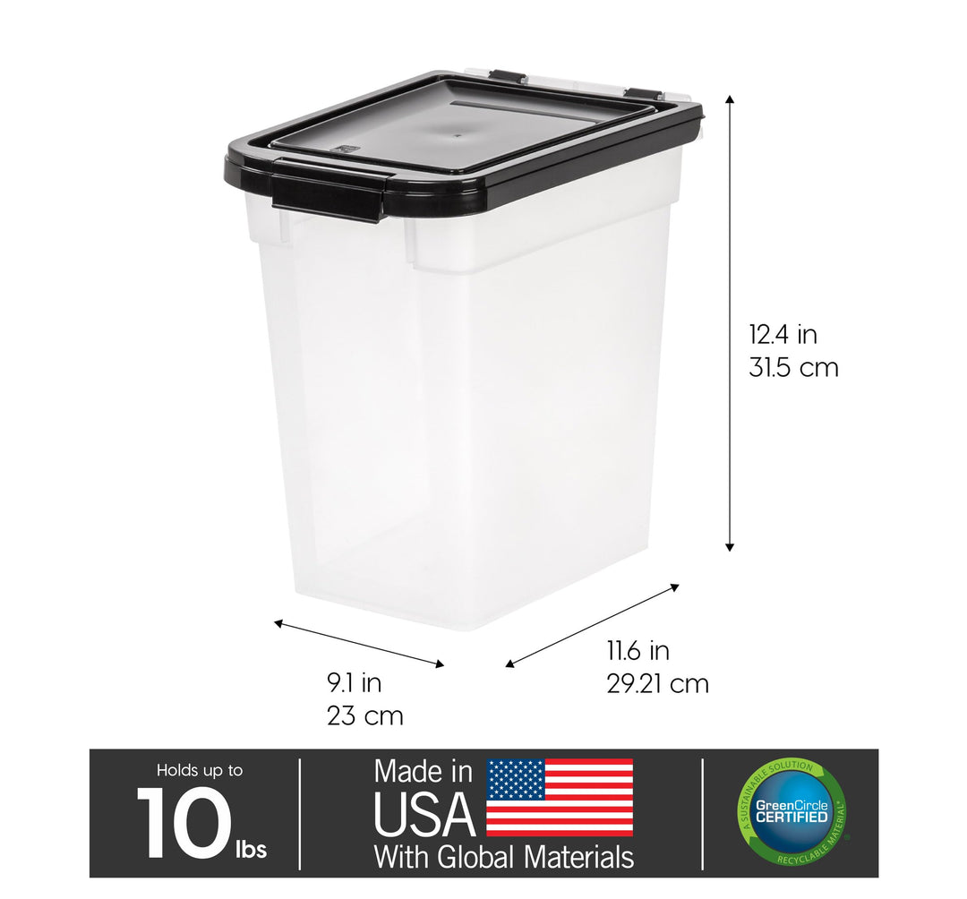 USA WeatherPro Airtight Pet Food Storage Container, Up to 10 lbs, for Dog Cat Bird and Other Pet Food Storage Bin, Keep Fresh, Translucent Body, BPA Free, Clear/Black