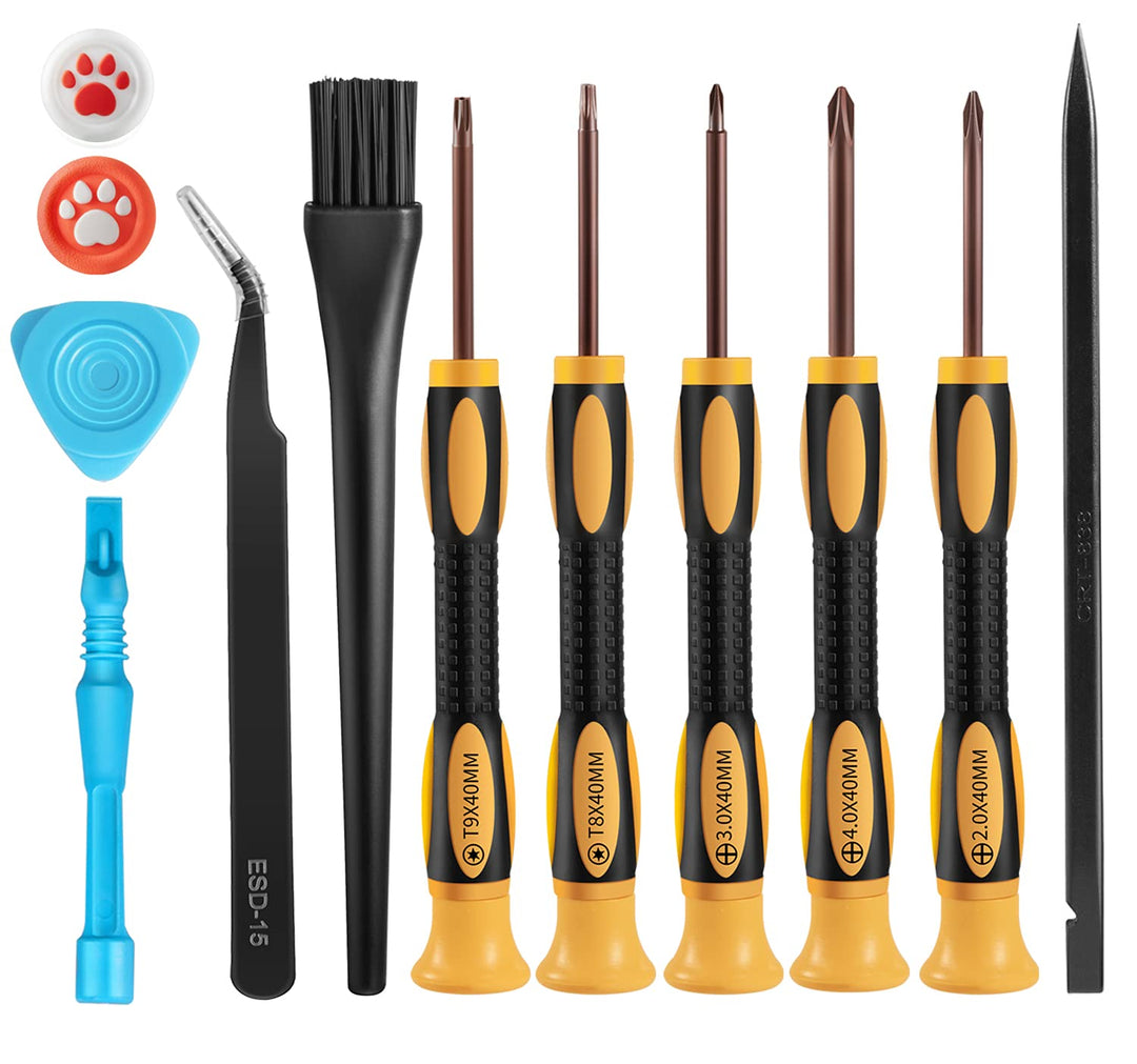 Cleaning Repair Tool Kit for PS4 PS5-12 in 1 TR8 TR9 T8 T9 Torx Security Screwdriver with PH00 PH0 PH1 Set, Thumb Cap, Tear Down Accessories for PlayStation 4 5 3 PS3 Console, Controller