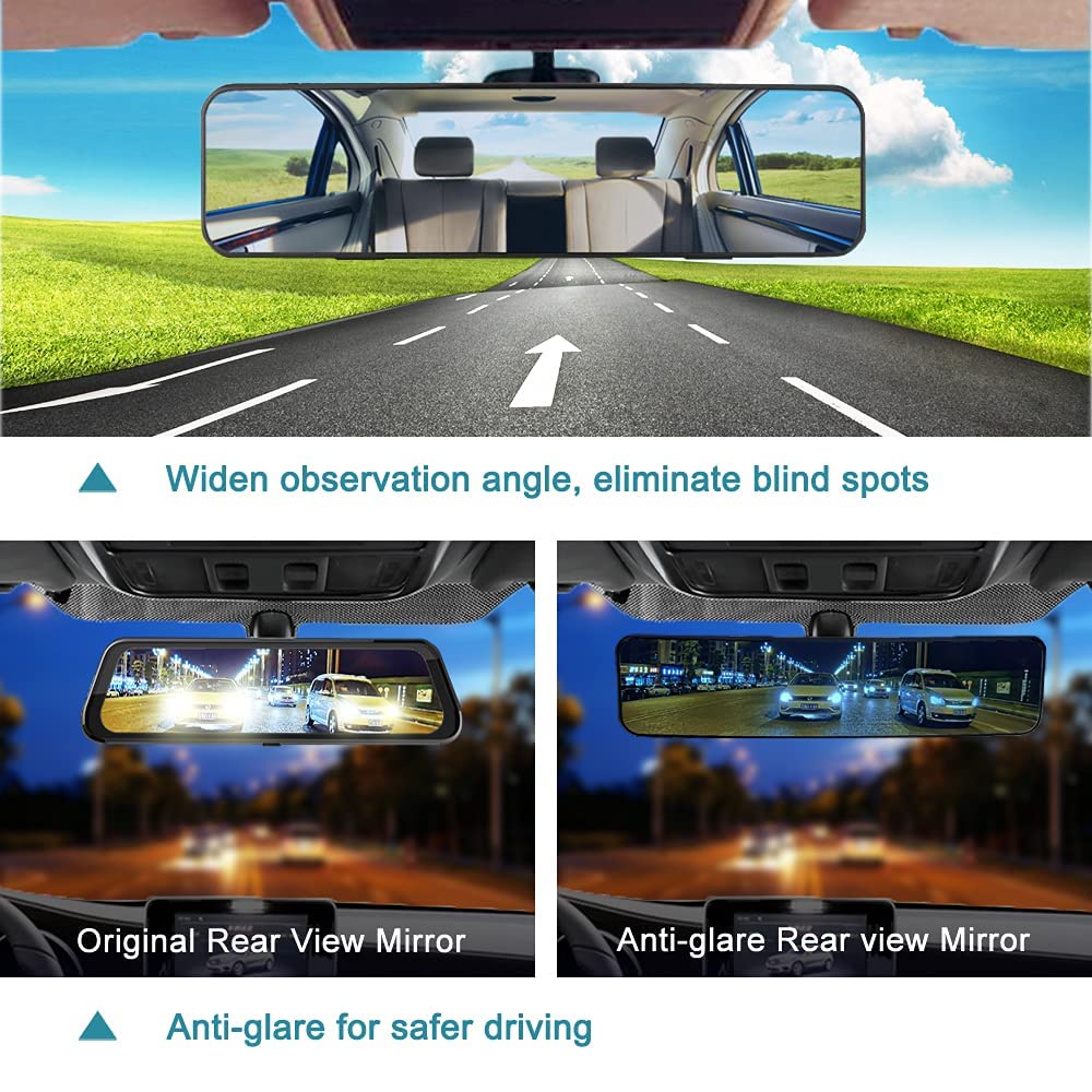Anti Glare Rear View Mirror for Car, Clip on Wide Angle Panoramic Rearview Mirror Eliminate Blind Spots – Convex, Blue