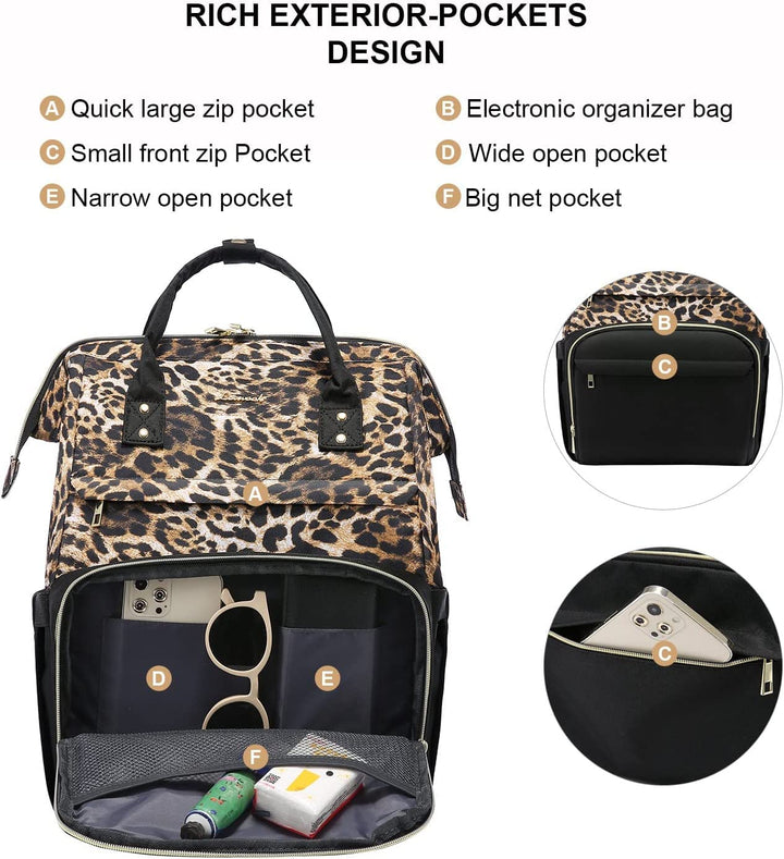 College Laptop Backpack, 15.6 Inch Travel Backpack for College, Waterproof Work Backpack Woman for Teacher Nurse Anti-theft Travel Back Pack, Gifts for Women, Leopard